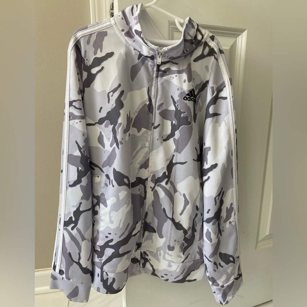 Adidas White and Gray Camouflage Hoodie